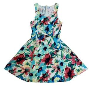 Everly Floral Print Fit & Flare Sleeveless Dress Party Cocktail White Med‎